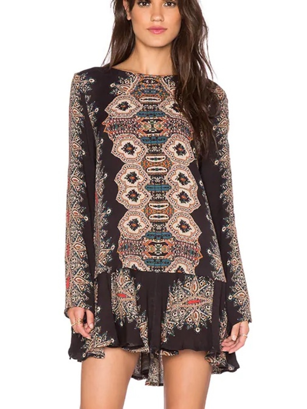 Free People Cream Paisley Print Top with Teal and Rust Accents